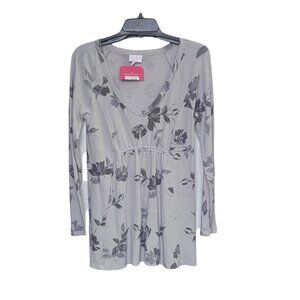 NEW Sz XS Ingrid & Isabel Maternity Women's Waffle Knit Top Shirt Gray Floral LS